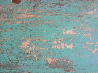 Rustic Wood Background with Peeling Turquoise Paint