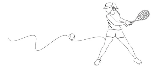 continuous line drawing of a female tennis player vector illustration