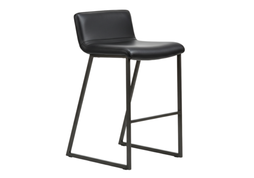 Black leather bar stool with metal legs modern design isolated on transparent background - Powered by Adobe
