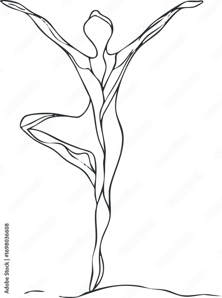 Poster a graceful dancer in a dynamic pose illustrated with clean lines and abstract form. black on transpa