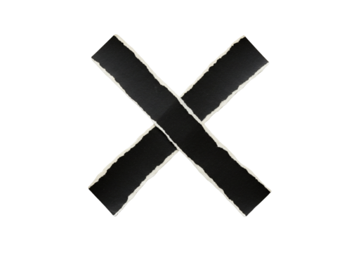 Black torn paper strips crossed on transparent background