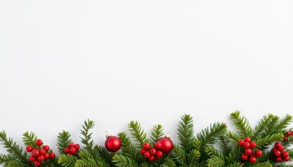Christmas tree at the bottom on white background, with empty space at the top for text, clear subject positioning for photo use.