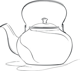 Obraz premium A minimalist line drawing of a classic teapot showcasing its elegant shape and design. Black on transparent background.