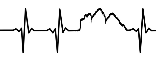Fototapeta premium Electrocardiogram Waves of Tre Cime di Lavaredo profile, hiking heart rate, 2D conceptual graphic, black on white