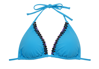 Blue bikini top with beaded detail summer fashion beachwear swimsuit apparel vacation style tropical accessory