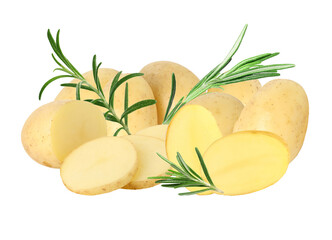 baby potatoes and rosemary sprigs arranged closely together