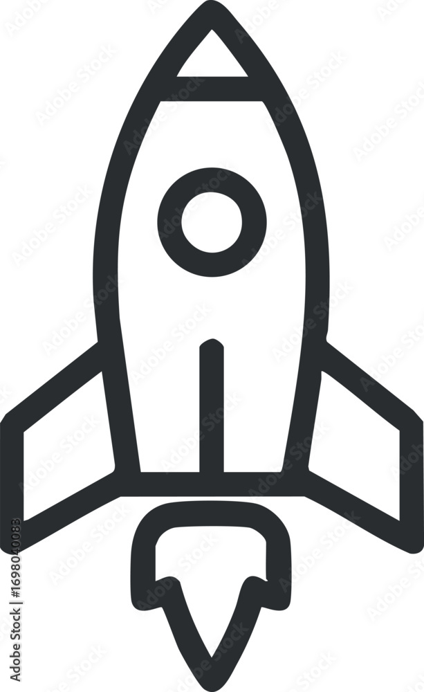 Poster a minimalist rocket design symbolizing space exploration and technological innovation. black on tran