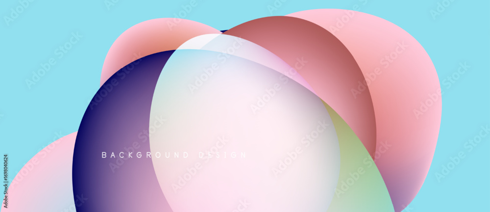 Poster abstract colorful overlapping circles create dynamic visual effect. light blue backdrop enhances vib