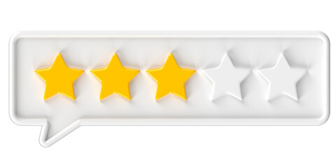 3D white rating bubble three stars review icon