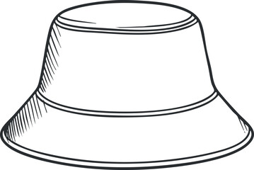 Fototapeta premium A simple line drawing of a bucket hat, ideal for summer and casual wear. Black on transparent background.