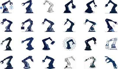 Human Head with AI, Neural Network, Robotics Arm, Cloud Computing, Machine Learning Chip, Data Analytics Dashboard, Chatbot, Digital Transformation, Futuristic Innovation, and Cyber Technology Illustr