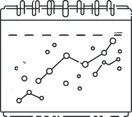 A calendar icon featuring a line graph representing data trends and analytics for business planning. Black on transparent background.