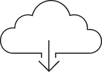 Illustration of a cloud symbolizing download and data transfer in digital technology. Black on transparent background.