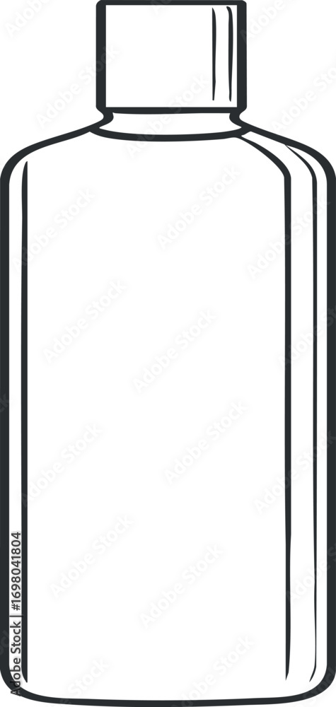 Poster outline illustration of an empty bottle suitable for various uses including packaging and product de