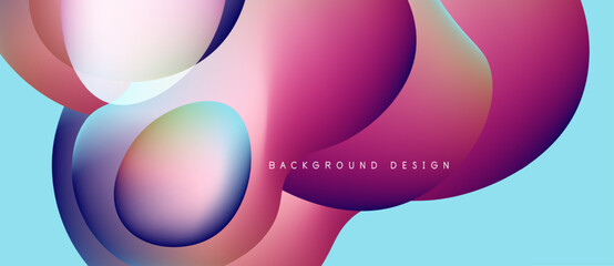 Abstract fluid shapes overlap, creating vibrant color gradients. Background features soft blues, pinks, purples. Modern design element.