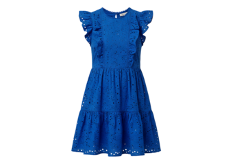 Blue eyelet summer dress ruffles tiered skirt fashion apparel clothing