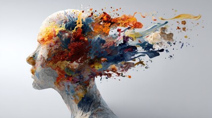 Vibrant Abstract Portrait of a Man Expressive Depiction of Human Creativity and Thought Process, Ideal for Inspiring Projects.