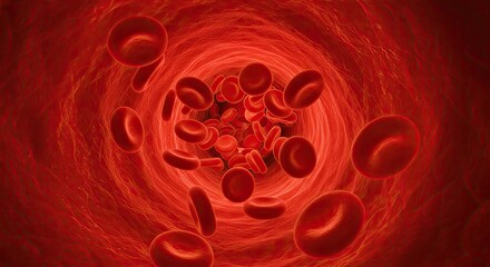 Red blood cells flowing through a blood vessel