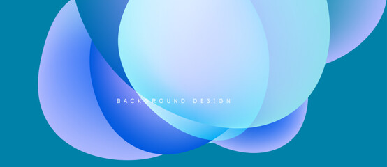Abstract blue shapes overlap, creating dynamic visual effect. Background features gradient colors, smooth curves, text label.