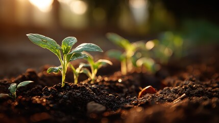 Vibrant Field of Seedlings Emerging, Ideal for Agriculture Campaigns, Infusing Optimism and Growth.