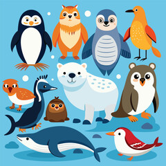Obraz premium Cute cartoon animals of the arctic and antarctic regions.