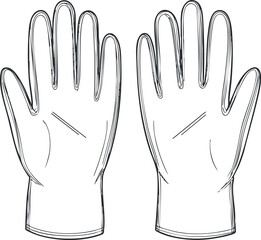 Illustration of a pair of rubber gloves suitable for various tasks and protective uses. Black on transparent background.