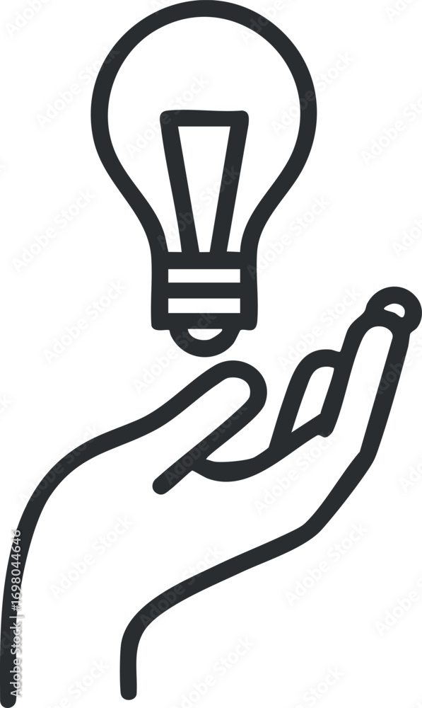 Poster a hand holding a lightbulb symbolizing creativity and innovative ideas for problem solving black on 