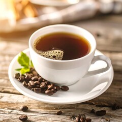 Morning coffee on rustic wood
