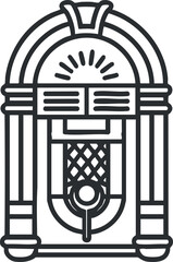A vintage jukebox illustration showcasing retro music culture and nostalgic entertainment style. Black on transparent background.