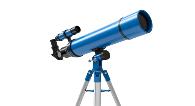 Blue telescope on tripod astronomy equipment space exploration science discovery transparent background