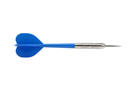 A vibrant blue dart with a sleek silver tip ideal for sports graphics, gaming concepts, target-related themes, or business metaphors. isolated on white or transparent background.PNG format.