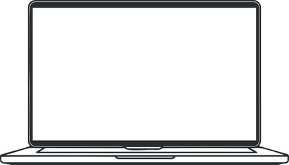 A blank laptop illustration ideal for showcasing digital content or technology themes. Black on transparent background.