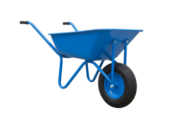 Blue wheelbarrow isolated on transparent background