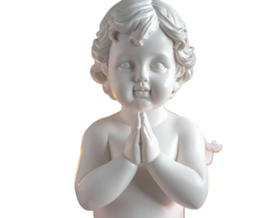 Classic Praying Cherub Angel Statue with Floral Decor