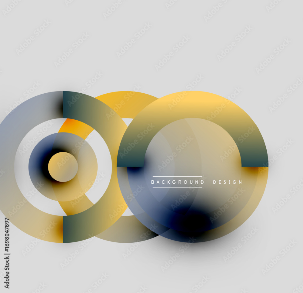 Poster abstract circles overlap, creating dynamic visual effect. gradient colors blend, forming modern desi
