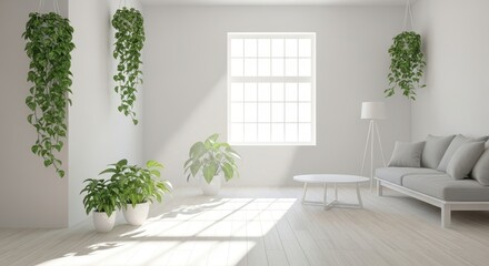 Modern Interior Design with Plants: Minimalist Living Room