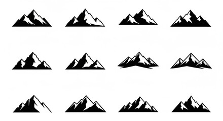 Mountain Logo Set - Black and White Vector Icons