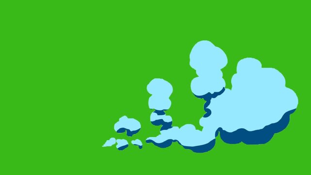 Animated cartoon smoke puffs on green screen. Ideal for visual effects, motion graphics, and creative projects