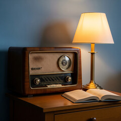 old radio and bedroom lamp