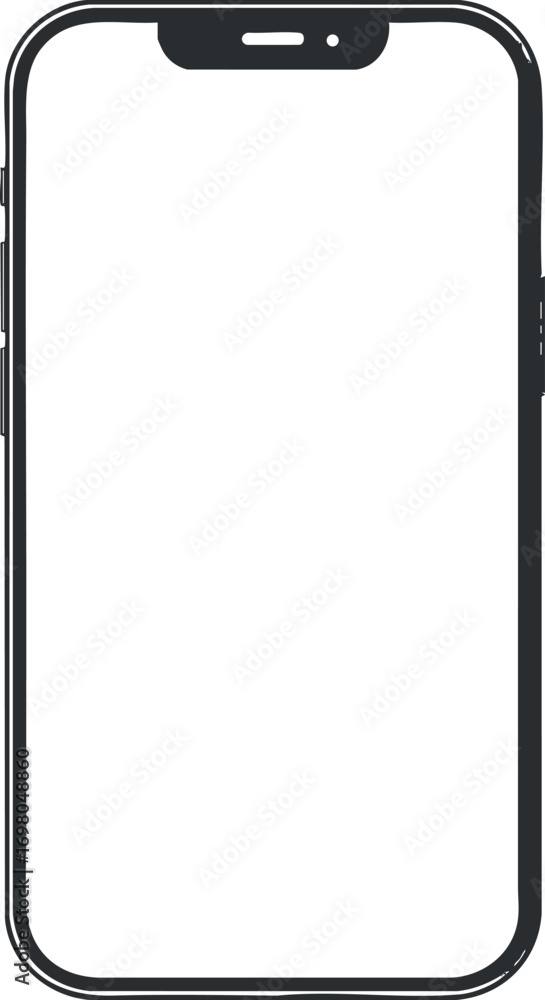 Poster a blank smartphone screen template suitable for app design and digital mockups. black on transparent