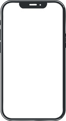 A blank smartphone screen template suitable for app design and digital mockups. Black on transparent background.