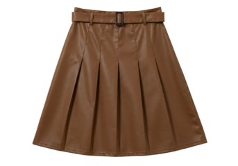 Brown pleated leather skirt with belt fashion apparel