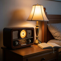 old radio and bedroom lamp