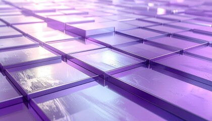 A detailed and vivid image showcases a pattern of many overlapping, square, purple blocks.