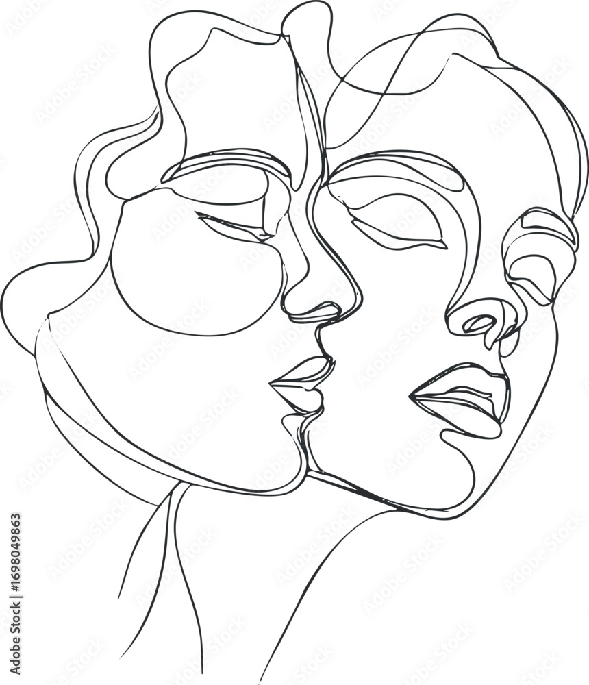 Aufkleber minimalist line art depicting two faces in an intimate embrace showcasing emotion and connection. bl