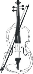 An elegant illustration of a violin showcasing its intricate design and musical essence. Black on transparent background.