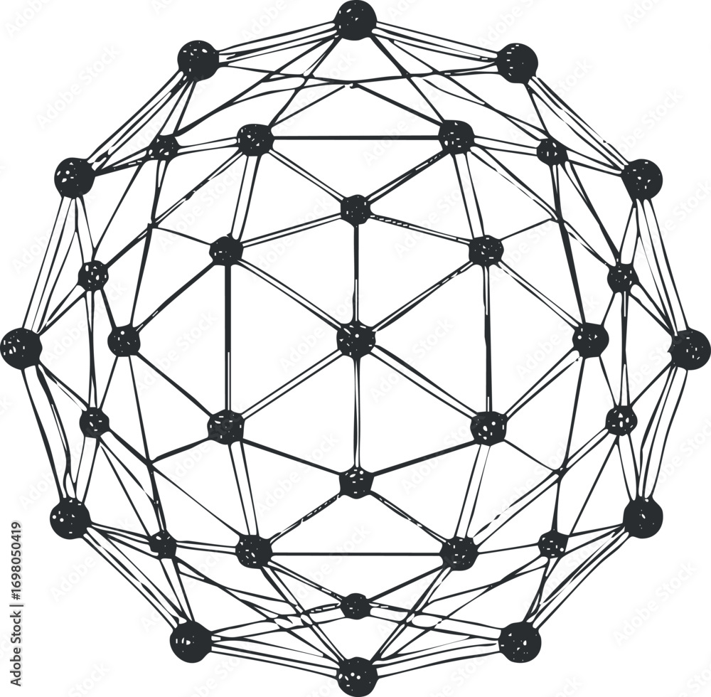 Poster an abstract illustration of a 3d network structure showcasing interconnected nodes and lines. black 