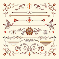 A collection of ornate vintage decorative elements and dividers in warm earthy tones.