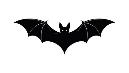 Obraz premium Simple, black silhouette of a bat with outstretched wings against a pure white background.