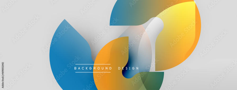 Poster abstract shapes overlap, creating vibrant color gradients. modern design elements suggest dynamic co